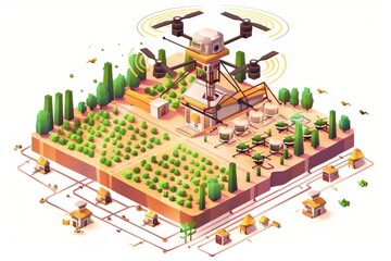 Wall Mural - Drones revolutionize farm operations in agriculture by enhancing modern techniques, precision, and aerial views in crop surveys