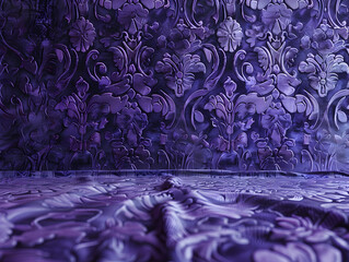 A purple wall with a floral pattern