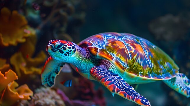 colorful turtle underwater in the sea