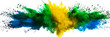 © PhotoFolio Finds - colorful brazilian flag green yellow blue color holi paint powder explosion on isolated white background. brazil rio de janeiro carnival qatar and celebration soccer fans travel tourism concept