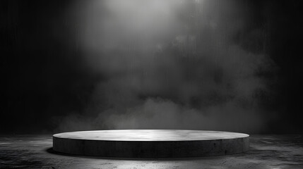 Poster - platform abstract stage texture fog spotlight. Dark black floor podium dramatic empty night room table concrete wall scene place display studio smoky dust