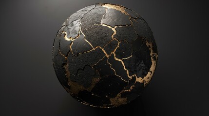 Wall Mural - a dynamic 3d rendering showcases abstract art featuring a damaged spherical earth moon or asteroid w