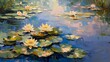 Water Lilies Impressionist style painting of water lilies on a pond