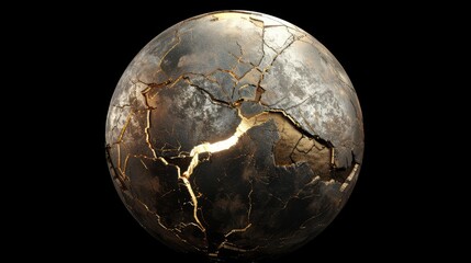 Wall Mural - a striking 3d rendering showcases abstract art featuring a damaged spherical celestial body resembli