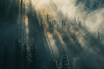 Wall Mural - Sunlight Filters Through Trees in the Mountains