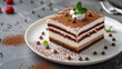 Plate of mini layered dessert cake with vanilla mousse.