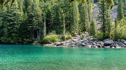 Wall Mural - Beautiful waters of the Lindeman Lake Fraser Valley park and mountains