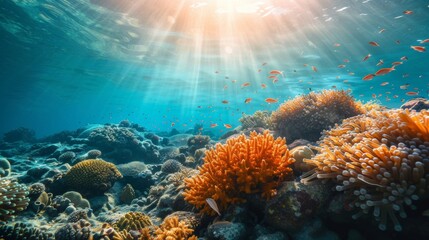 Wall Mural - Underwater View with Coral Reef and Exotic Fishes