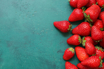 Sticker - Sweet fresh strawberries on green background