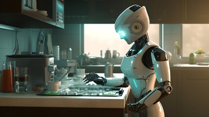 Wall Mural - a robot is standing in a kitchen