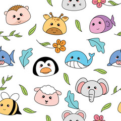 Canvas Print - Cute kawaii emoji animal icons pattern Vector illustration