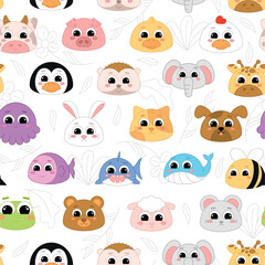 Canvas Print - Cute kawaii emoji animal icons pattern Vector illustration