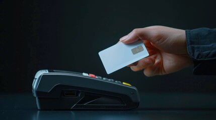 Wall Mural - A Hand inserting credit card into payment terminal.