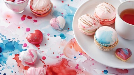 Poster - Delicious watercolor themed Valentine s Day treats