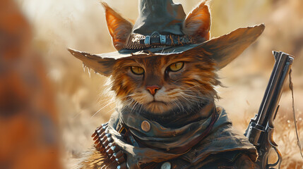 Poster - Illustrations of cat western cowboy