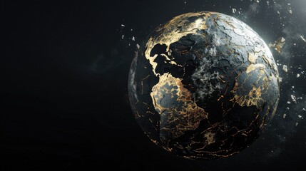 a dynamic 3d rendering showcases abstract art featuring a damaged spherical earth like planet moon o