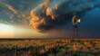 © AkuAku - A windmill standing beneath a looming storm cloud in the vicinity of Corpus Christi Texas USA
