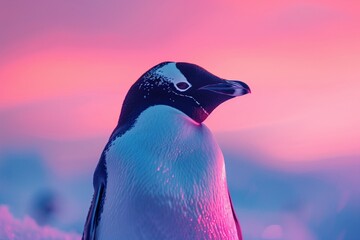 Wall Mural - Penguin amidst the dancing aurora flat design side view magical skies theme 3D render Splitcomplementary color scheme