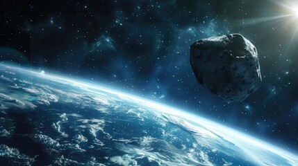 Wall Mural - a massive asteroid looms in space posing a potential threat as one of the hazardous space rocks out 