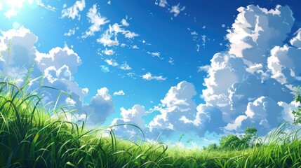 Poster - In the refreshing summer morning a vivid blue sky fluffy white clouds and a gentle breeze create a delightful atmosphere