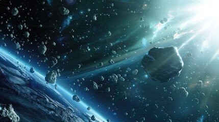 Wall Mural - various large and small asteroids orbit in close proximity to earth some of which are classified as 