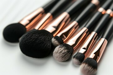 Sticker - A close up of set of makeup brushes, including a black and gold one