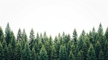 Wall Mural - Green treetops and beautiful cloudy blue sky. Forest landscape view from above to sky panorama.