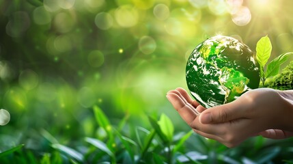 environment earth day in the hands holding green earth on bokeh green background saving environment 