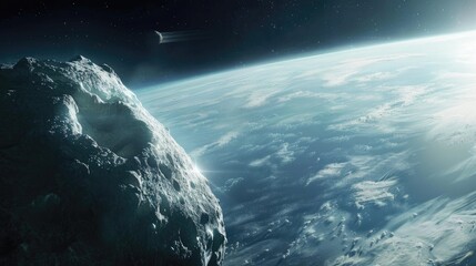Wall Mural - in the vast expanse of space a colossal asteroid looms near our home planet earth this massive space