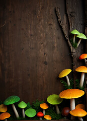 Wall Mural - Closeup of forest mushrooms in grass, autumn season. little fresh mushrooms, growing in Autumn Fores