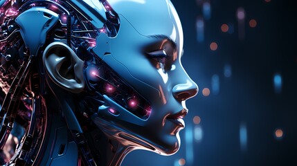 Digital technology black and purple cyberpunk robot poster background