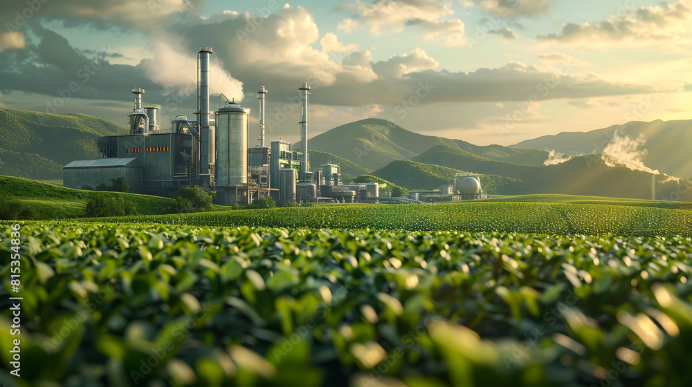 Biofuel Production Facility Nestled Among Rolling Hills and Energy Crop ...