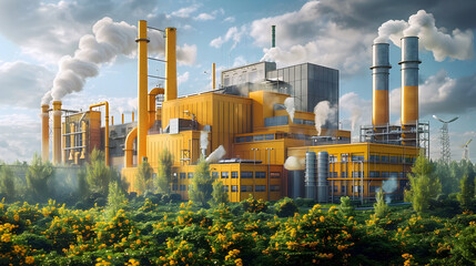 Wall Mural - Biomass Conversion Facilities Transforming Agricultural Waste into Biofuels and Electricity