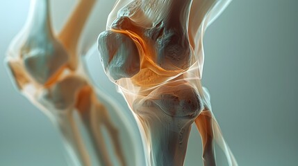 Poster - Detailed Anatomical X-Ray of Knee Joint Showcasing Ligaments and Cartilage Structure with Clinical Assessment for Educational Medical Textbook