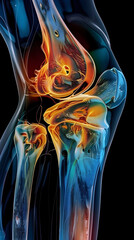 Sticker - Detailed Cross-Sectional X-Ray View of the Intricate Knee Joint Structure with Vibrant Color-Coding