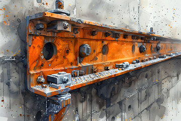 Canvas Print - Dilapidated Industrial Equipment Amid Weathered Steel Structures in Grungy,Decaying Warehouse Setting