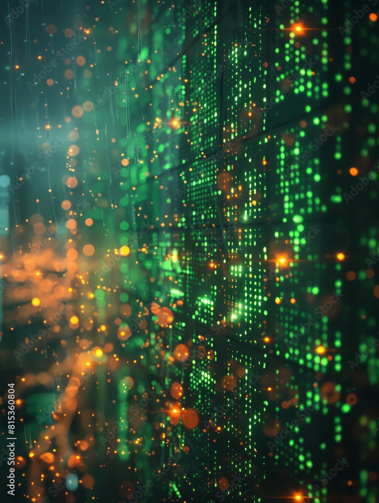 AI coding screen with matrix code, green and black theme, close up on ...