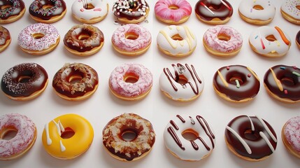 Canvas Print - A mouthwatering array of donuts showcased against a pristine white backdrop