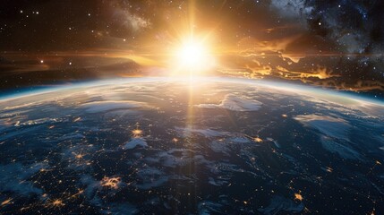 Wall Mural - admire the stunning vista of planet earth from the vastness of space basking in the glow of the sun 