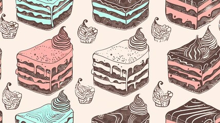 A delightful array of hand drawn cakes and cupcakes