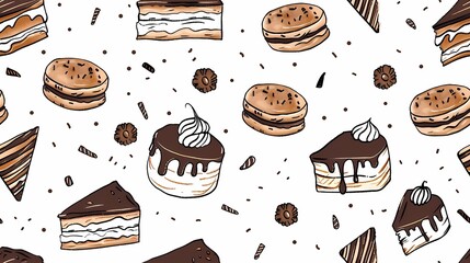 Wall Mural - A delightful pattern of assorted hand drawn desserts