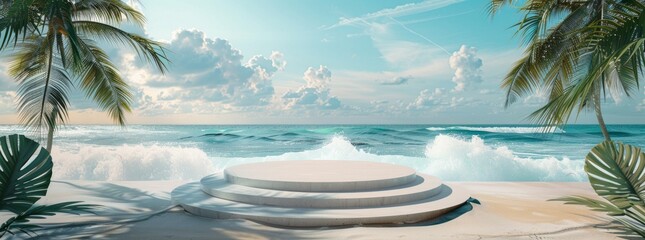 Poster - 3d rendering of tropical beach with sand podium scene background