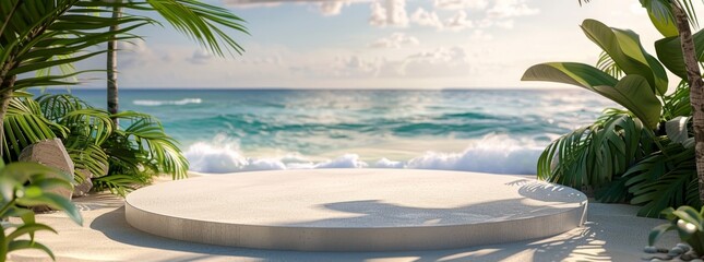 Poster - 3d rendering of tropical beach with sand podium scene background