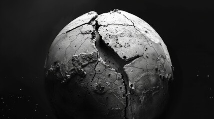 Wall Mural - a captivating 3d render showcases abstract art featuring a damaged black and white spherical celesti