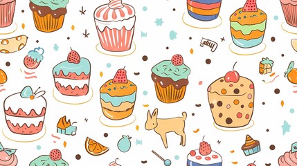 Wall Mural - Colorful assortment of delightful cupcakes and sweets
