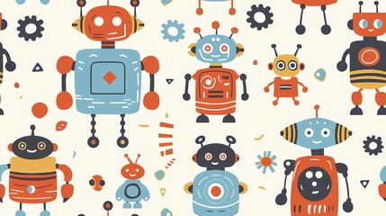 Canvas Print - Colorful robots in a fun whimsical pattern