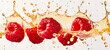 Raspberries flying in water splashes on light background. Sweet forest berry. Banner