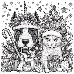 Wall Mural - A dog and cat with christmas decorations image art lively has illustrative meaning illustrator illustrator.