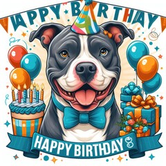 Wall Mural - A dog wearing a bow tie and Birthday cards hat image art realistic attractive harmony illustrator.