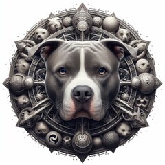 Wall Mural - A dog with a circular pattern image realistic photo attractive card design illustrator.